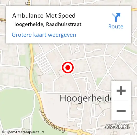 Locatie op kaart van de 112 melding: Ambulance Met Spoed Naar Hoogerheide, Raadhuisstraat op 13 juni 2019 11:00