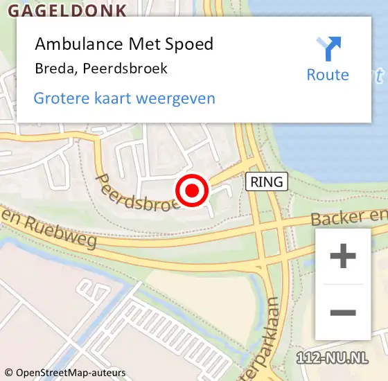 Locatie op kaart van de 112 melding: Ambulance Met Spoed Naar Breda, Peerdsbroek op 13 juni 2019 11:34