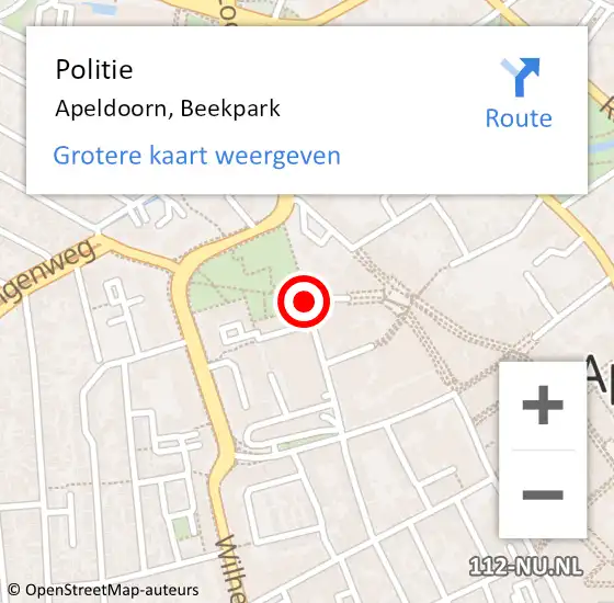 Locatie op kaart van de 112 melding: Politie Apeldoorn, Beekpark op 13 juni 2019 11:50