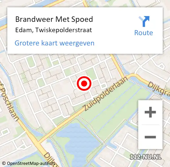 Locatie op kaart van de 112 melding: Brandweer Met Spoed Naar Edam, Twiskepolderstraat op 13 juni 2019 13:19