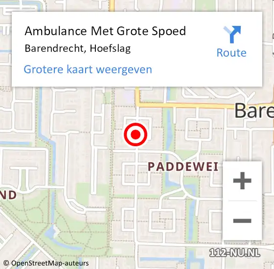 Locatie op kaart van de 112 melding: Ambulance Met Grote Spoed Naar Barendrecht, Hoefslag op 13 juni 2019 14:46