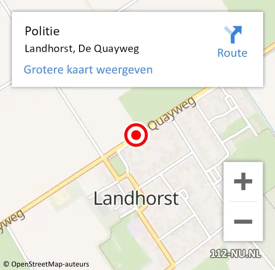 Locatie op kaart van de 112 melding: Politie Landhorst, De Quayweg op 13 juni 2019 14:47