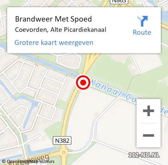 Locatie op kaart van de 112 melding: Brandweer Met Spoed Naar Coevorden, Alte Picardiekanaal op 13 juni 2019 15:11