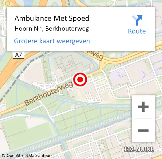 Locatie op kaart van de 112 melding: Ambulance Met Spoed Naar Hoorn Nh, Berkhouterweg op 13 juni 2019 15:29
