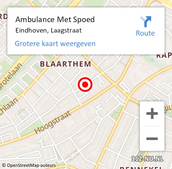 Locatie op kaart van de 112 melding: Ambulance Met Spoed Naar Eindhoven, Laagstraat op 13 juni 2019 15:48