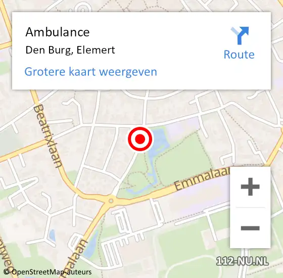 Locatie op kaart van de 112 melding: Ambulance Den Burg, Elemert op 13 juni 2019 16:31