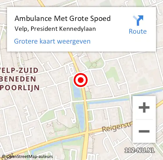 Locatie op kaart van de 112 melding: Ambulance Met Grote Spoed Naar Velp, President Kennedylaan op 13 juni 2019 16:32