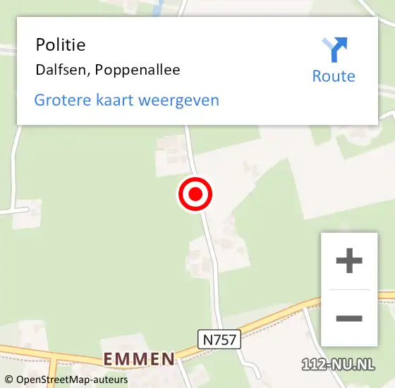 Locatie op kaart van de 112 melding: Politie Dalfsen, Poppenallee op 13 juni 2019 17:15
