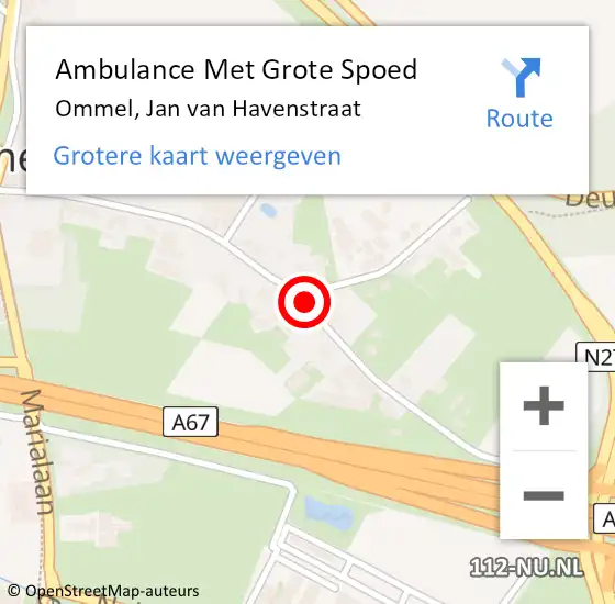 Locatie op kaart van de 112 melding: Ambulance Met Grote Spoed Naar Ommel, Jan Van Havenstraat op 13 juni 2019 17:20