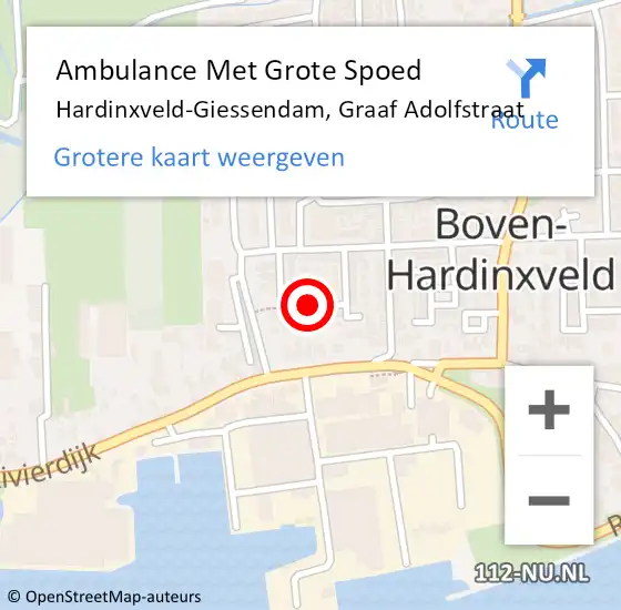 Locatie op kaart van de 112 melding: Ambulance Met Grote Spoed Naar Hardinxveld-Giessendam, Graaf Adolfstraat op 13 juni 2019 18:04