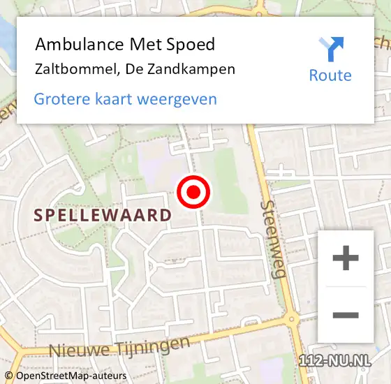 Locatie op kaart van de 112 melding: Ambulance Met Spoed Naar Zaltbommel, De Zandkampen op 13 juni 2019 18:45