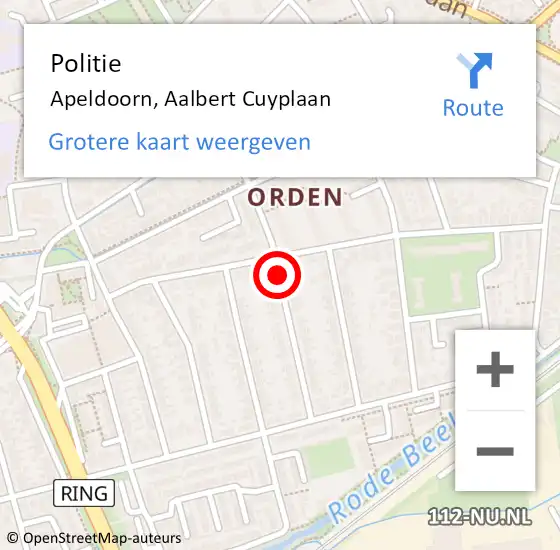 Locatie op kaart van de 112 melding: Politie Apeldoorn, Aalbert Cuyplaan op 13 juni 2019 19:20