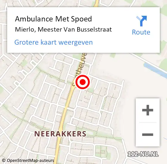 Locatie op kaart van de 112 melding: Ambulance Met Spoed Naar Mierlo, Meester Van Busselstraat op 13 juni 2019 19:53