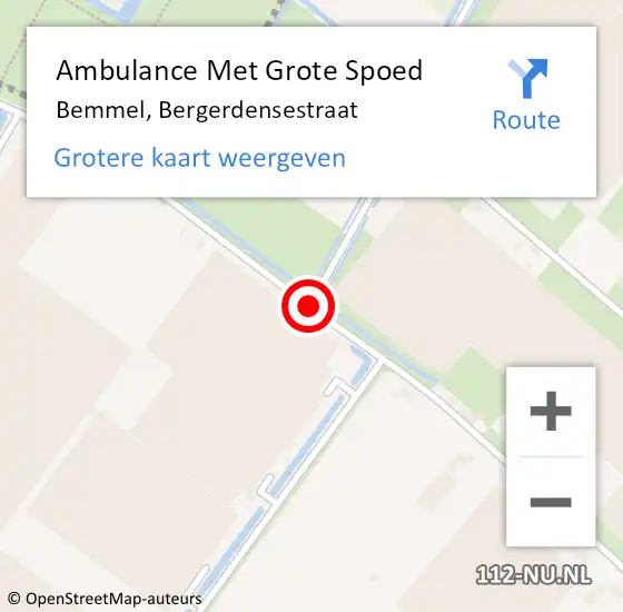 Locatie op kaart van de 112 melding: Ambulance Met Grote Spoed Naar Bemmel, Bergerdensestraat op 13 juni 2019 20:31