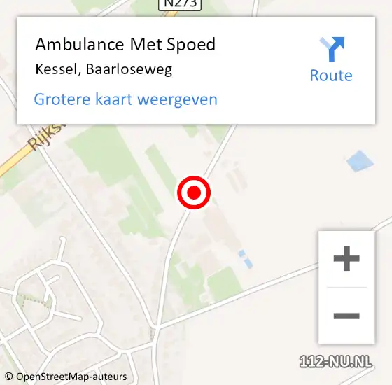 Locatie op kaart van de 112 melding: Ambulance Met Spoed Naar Kessel, Baarloseweg op 13 juni 2019 21:28