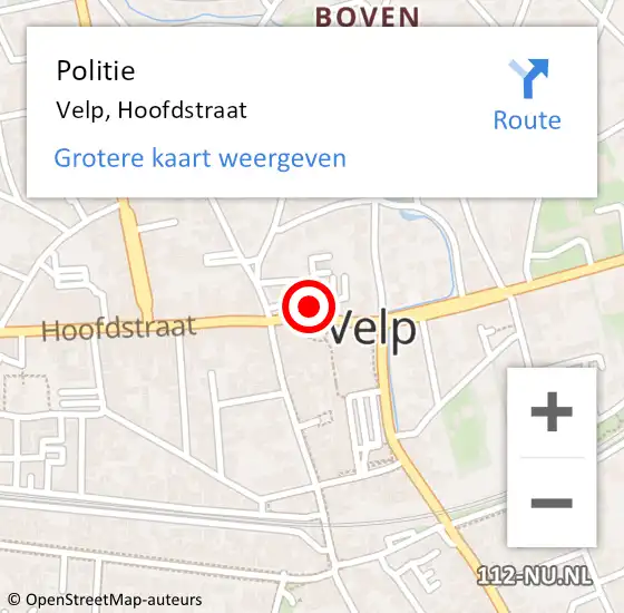 Locatie op kaart van de 112 melding: Politie Velp, Hoofdstraat op 13 juni 2019 21:33