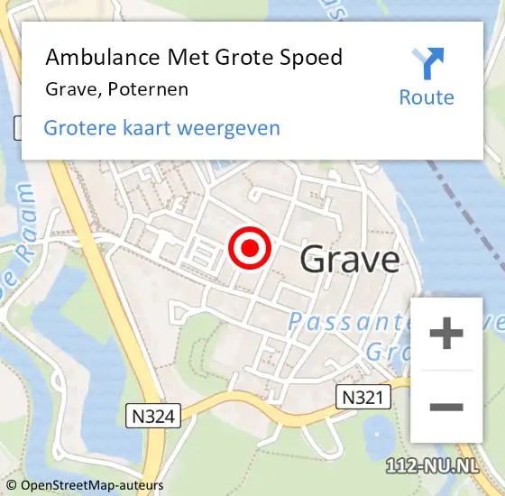 Locatie op kaart van de 112 melding: Ambulance Met Grote Spoed Naar Grave, Poternen op 14 juni 2019 00:05