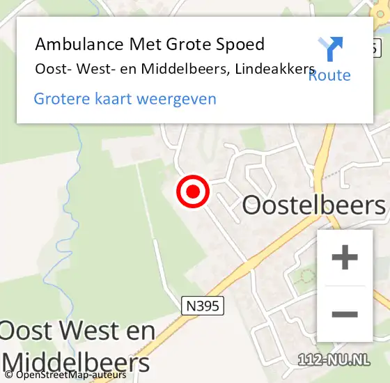 Locatie op kaart van de 112 melding: Ambulance Met Grote Spoed Naar Oost- West- en Middelbeers, Lindeakkers op 14 juni 2019 02:10