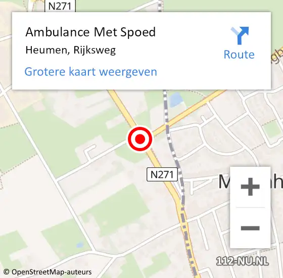 Locatie op kaart van de 112 melding: Ambulance Met Spoed Naar Heumen, Rijksweg op 14 juni 2019 02:56