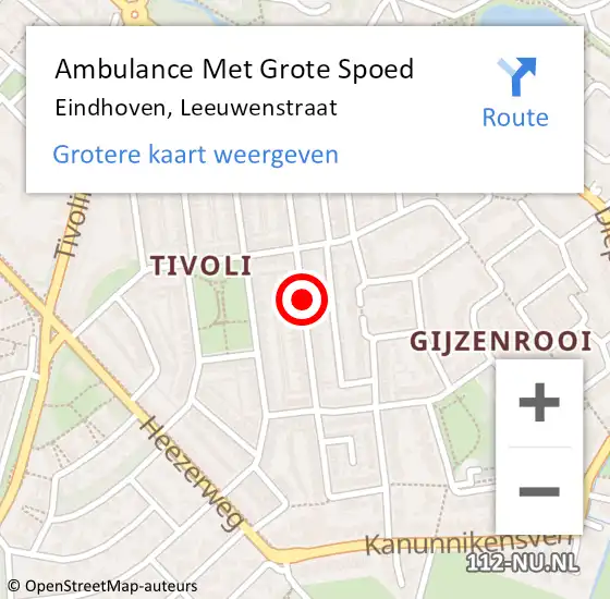 Locatie op kaart van de 112 melding: Ambulance Met Grote Spoed Naar Eindhoven, Leeuwenstraat op 14 juni 2019 08:20