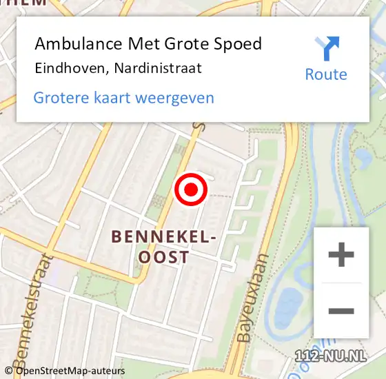 Locatie op kaart van de 112 melding: Ambulance Met Grote Spoed Naar Eindhoven, Nardinistraat op 14 juni 2019 10:45