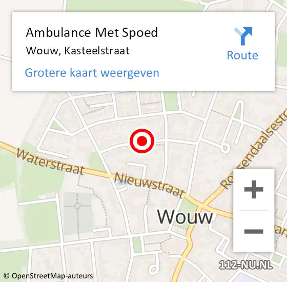 Locatie op kaart van de 112 melding: Ambulance Met Spoed Naar Wouw, Kasteelstraat op 14 juni 2019 11:08