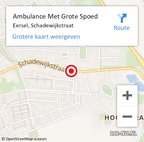 Locatie op kaart van de 112 melding: Ambulance Met Grote Spoed Naar Eersel, Schadewijkstraat op 14 juni 2019 11:23