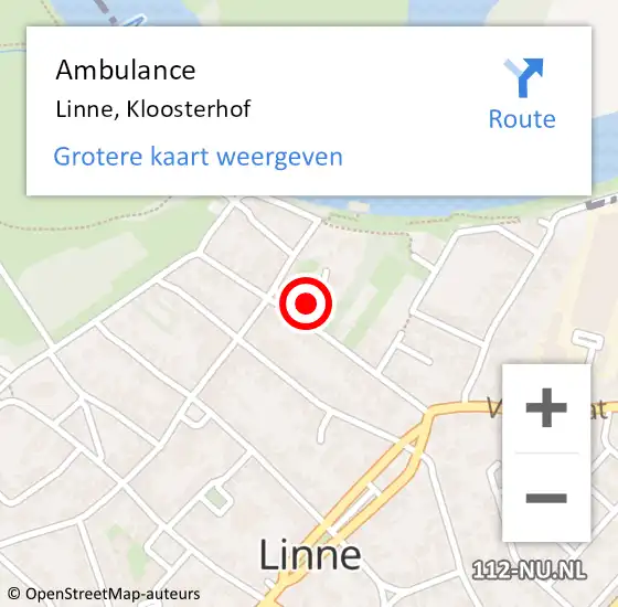 Locatie op kaart van de 112 melding: Ambulance Linne, Kloosterhof op 14 juni 2019 11:57