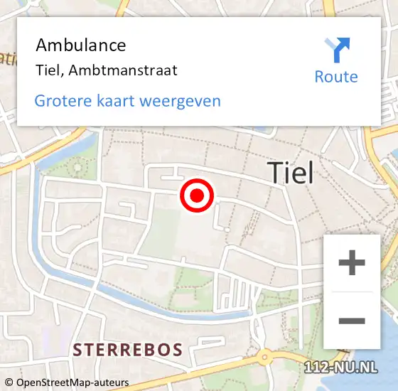 Locatie op kaart van de 112 melding: Ambulance Tiel, Ambtmanstraat op 14 juni 2019 13:16