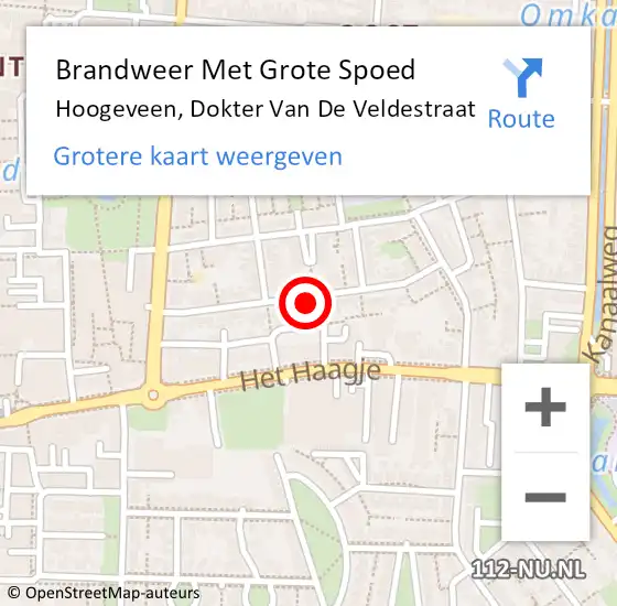 Locatie op kaart van de 112 melding: Brandweer Met Grote Spoed Naar Hoogeveen, Dokter Van De Veldestraat op 4 april 2014 11:15