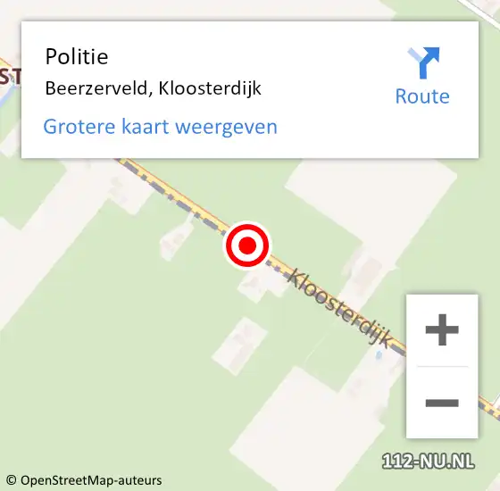 Locatie op kaart van de 112 melding: Politie Beerzerveld, Kloosterdijk op 14 juni 2019 14:58