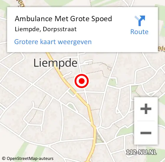 Locatie op kaart van de 112 melding: Ambulance Met Grote Spoed Naar Liempde, Dorpsstraat op 14 juni 2019 15:17