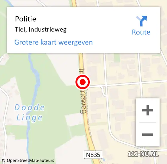 Locatie op kaart van de 112 melding: Politie Tiel, Industrieweg op 14 juni 2019 15:27
