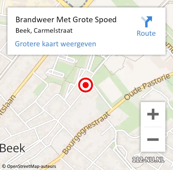 Locatie op kaart van de 112 melding: Brandweer Met Grote Spoed Naar Beek, Carmelstraat op 14 juni 2019 15:30