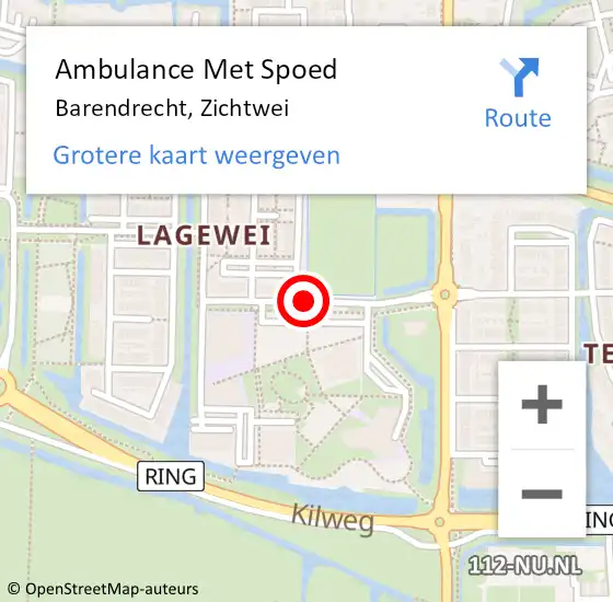 Locatie op kaart van de 112 melding: Ambulance Met Spoed Naar Barendrecht, Zichtwei op 14 juni 2019 15:46