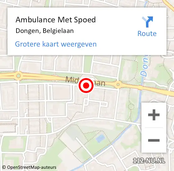 Locatie op kaart van de 112 melding: Ambulance Met Spoed Naar Dongen, Belgielaan op 14 juni 2019 16:01