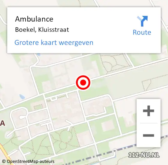 Locatie op kaart van de 112 melding: Ambulance Boekel, Kluisstraat op 14 juni 2019 16:02