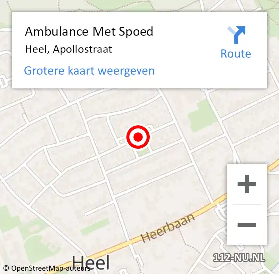 Locatie op kaart van de 112 melding: Ambulance Met Spoed Naar Heel, Apollostraat op 14 juni 2019 18:07
