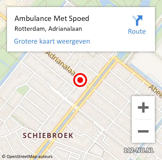 Locatie op kaart van de 112 melding: Ambulance Met Spoed Naar Rotterdam, Adrianalaan op 14 juni 2019 18:51