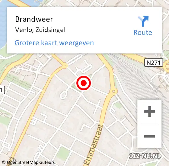 Locatie op kaart van de 112 melding: Brandweer Venlo, Zuidsingel op 14 juni 2019 20:01