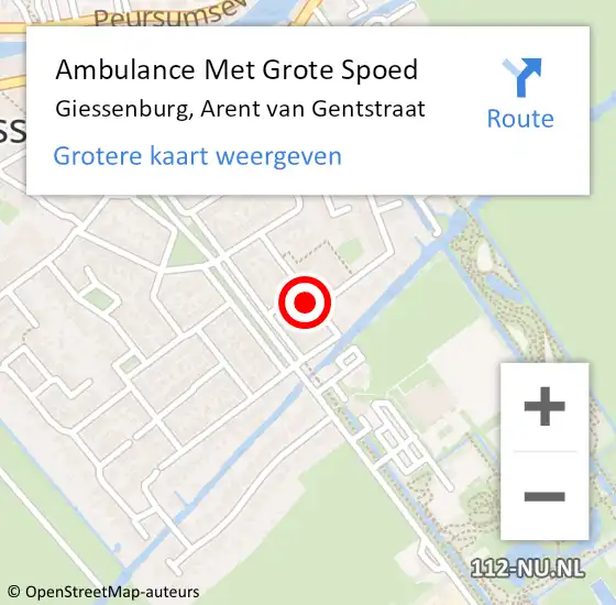 Locatie op kaart van de 112 melding: Ambulance Met Grote Spoed Naar Giessenburg, Arent van Gentstraat op 14 juni 2019 21:04