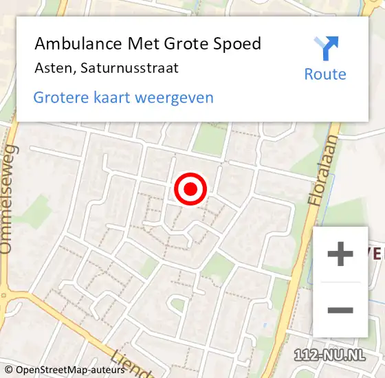 Locatie op kaart van de 112 melding: Ambulance Met Grote Spoed Naar Asten, Saturnusstraat op 14 juni 2019 21:33