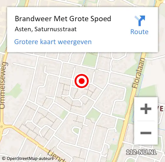 Locatie op kaart van de 112 melding: Brandweer Met Grote Spoed Naar Asten, Saturnusstraat op 14 juni 2019 21:34