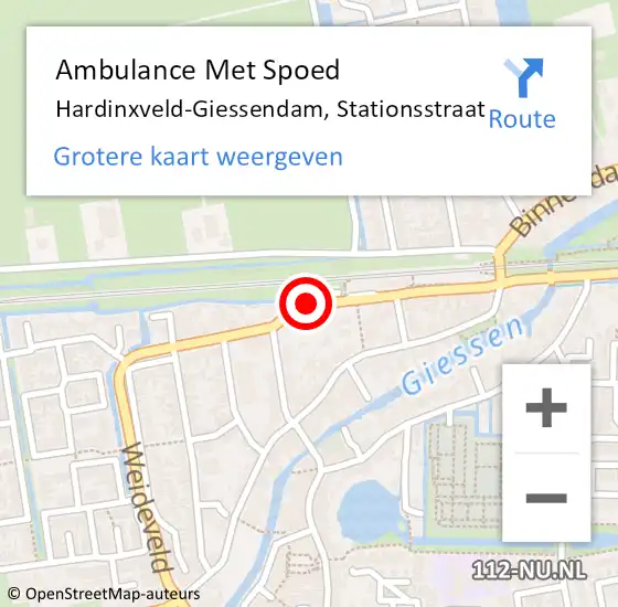 Locatie op kaart van de 112 melding: Ambulance Met Spoed Naar Hardinxveld-Giessendam, Stationsstraat op 14 juni 2019 21:55