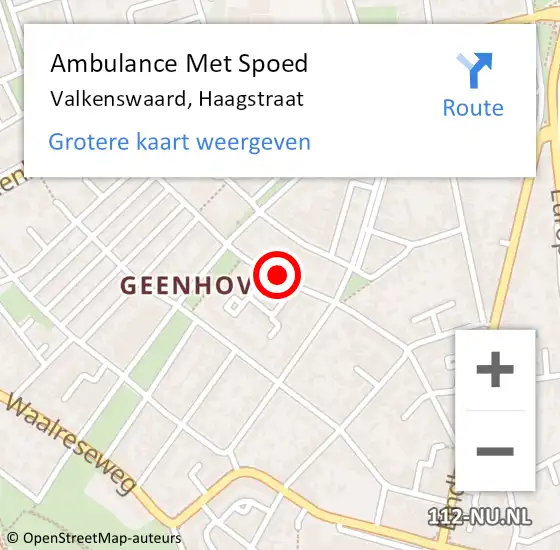 Locatie op kaart van de 112 melding: Ambulance Met Spoed Naar Valkenswaard, Haagstraat op 14 juni 2019 22:11