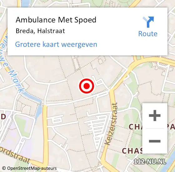 Locatie op kaart van de 112 melding: Ambulance Met Spoed Naar Breda, Halstraat op 14 juni 2019 22:50