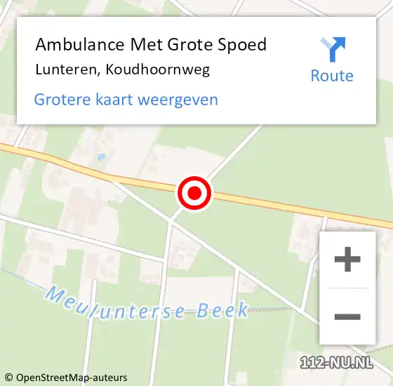 Locatie op kaart van de 112 melding: Ambulance Met Grote Spoed Naar Lunteren, Koudhoornweg op 14 juni 2019 23:06