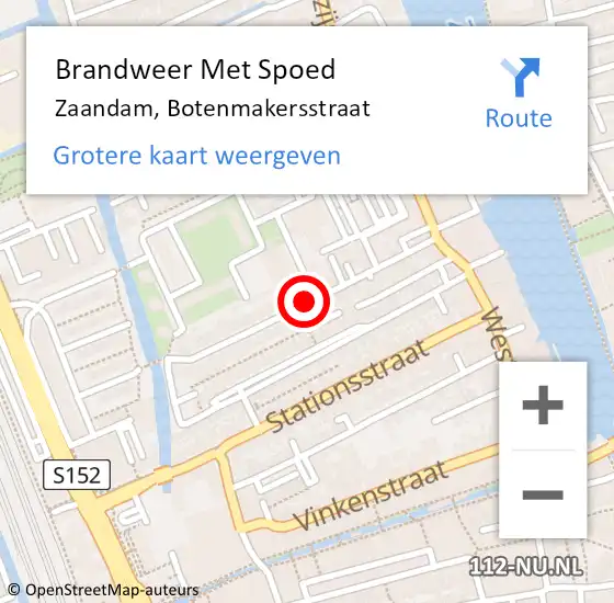 Locatie op kaart van de 112 melding: Brandweer Met Spoed Naar Zaandam, Botenmakersstraat op 14 juni 2019 23:21