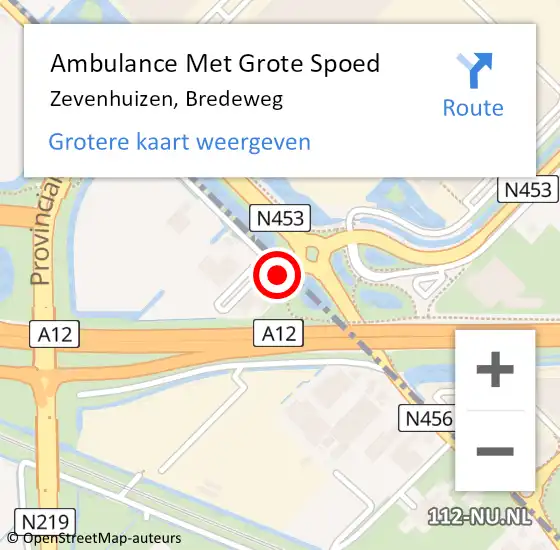 Locatie op kaart van de 112 melding: Ambulance Met Grote Spoed Naar Zevenhuizen, Bredeweg op 14 juni 2019 23:26