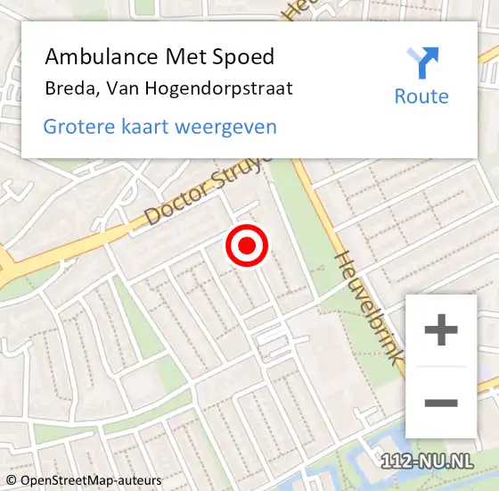Locatie op kaart van de 112 melding: Ambulance Met Spoed Naar Breda, Van Hogendorpstraat op 14 juni 2019 23:37
